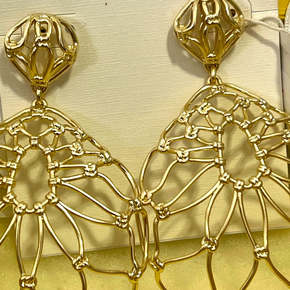 NWT Rare & Retired Kendra Scott Hallie Statement Earrings Yellow Gold SOLD OUT! - Picture 4 of 9